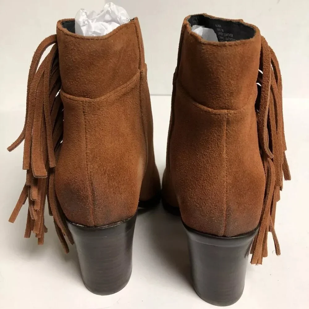 Kenneth Cole Women's Alana Fringe Ankle Bootie Brown Size 7 M